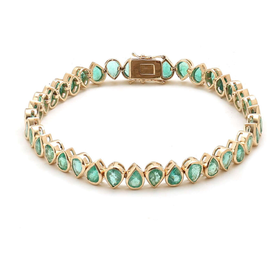 Emerald Green 14K Yellow Gold Teardrop Bracelet