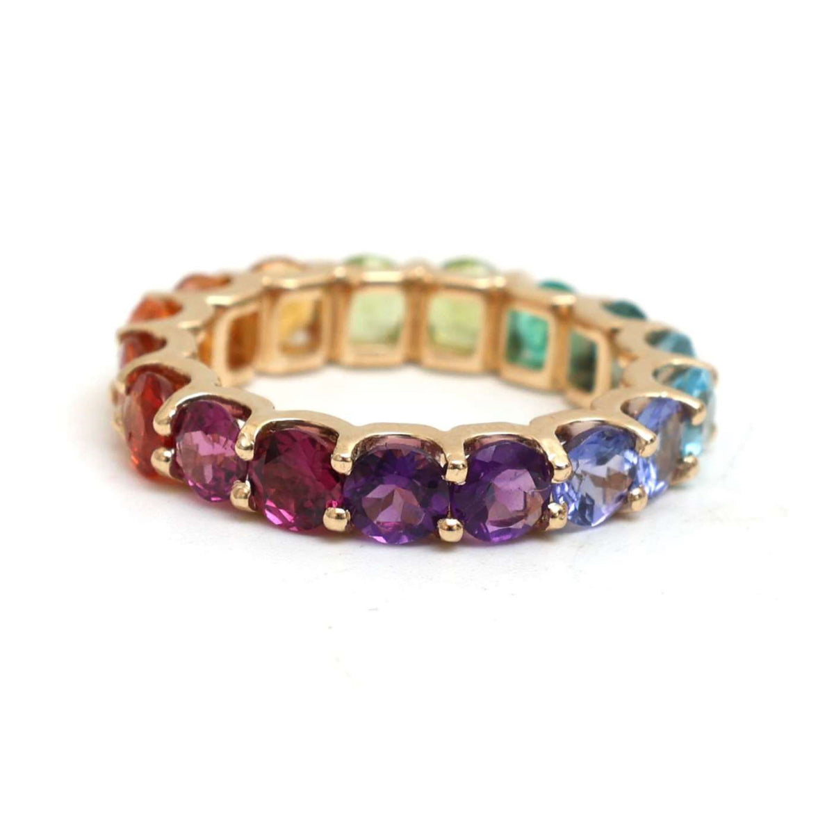 Gleaming Rainbow Sapphire 14K Gold Eternity Ring