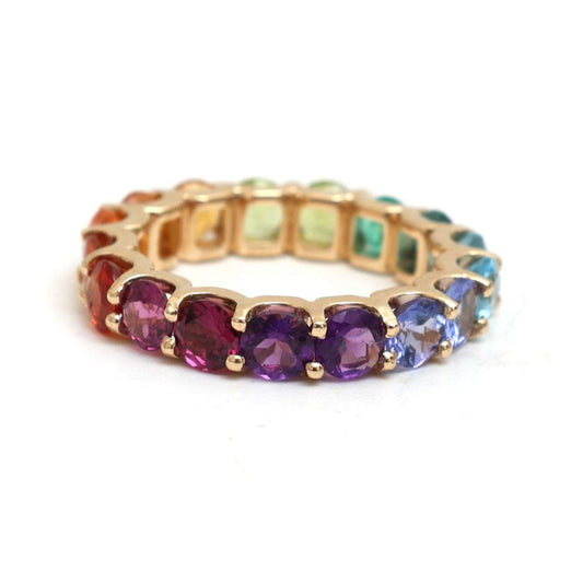 Gleaming Rainbow Sapphire 14K Gold Eternity Ring
