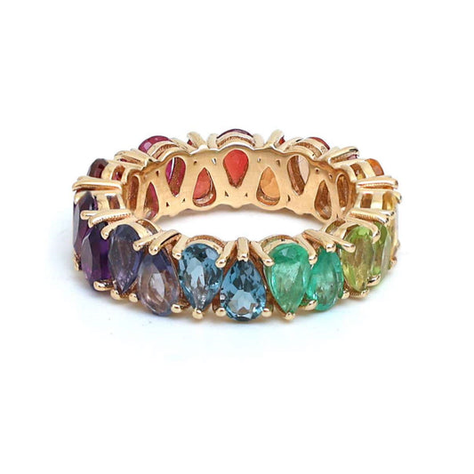 Exquisite Multi-Color Sapphire & Emerald Eternity 14K Gold Ring