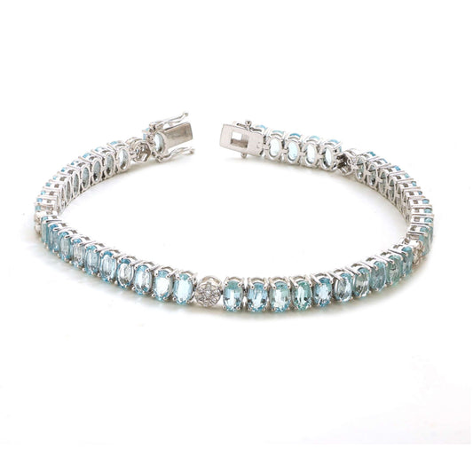 Aquamarine & Diamond 14K White Gold Tennis Bracelet