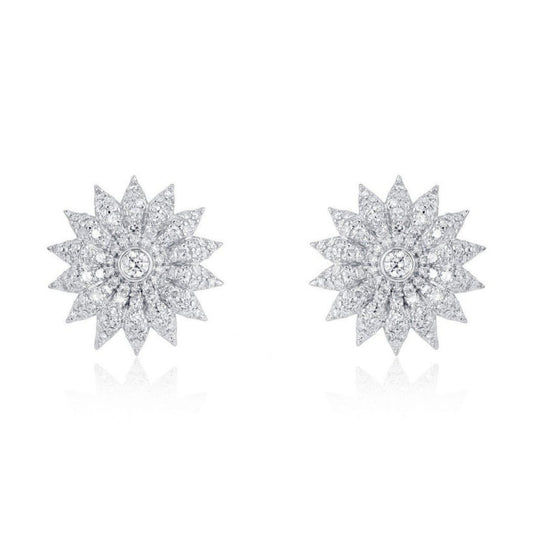 Floral Diamond Burst Stud Earrings in 14K Gold