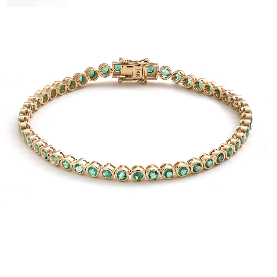 Emerald Halo 14K Yellow Gold Tennis Bracelet
