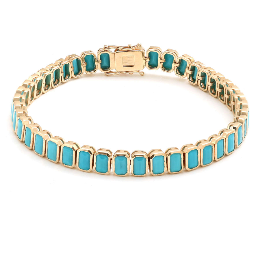 Turquoise Elegance 14K Yellow Gold Bracelet