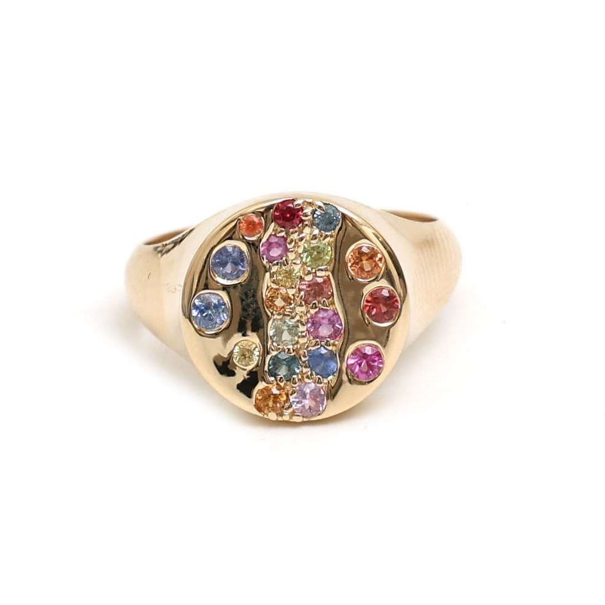 Rainbow Multi-Gemstone 14K Yellow Gold Signet Ring