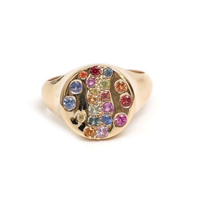 Rainbow Multi-Gemstone 14K Yellow Gold Signet Ring