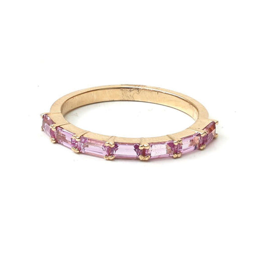 Chic Baguette Pink Sapphire 14K Gold Band Ring