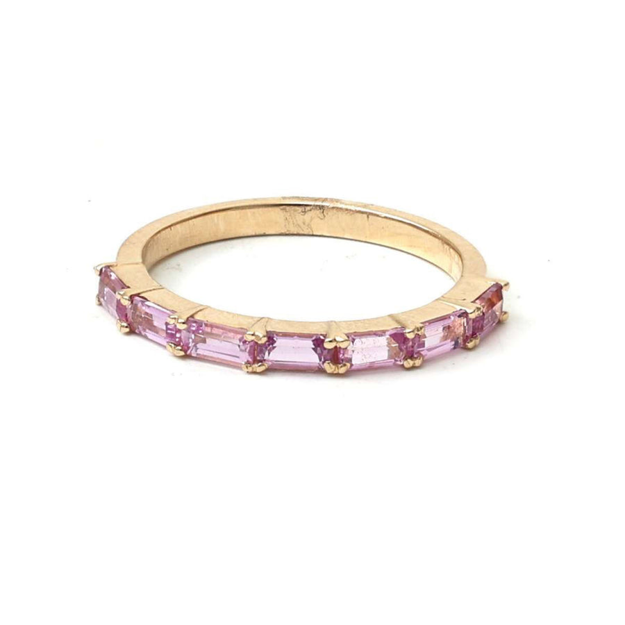 Chic Baguette Pink Sapphire 14K Gold Band Ring