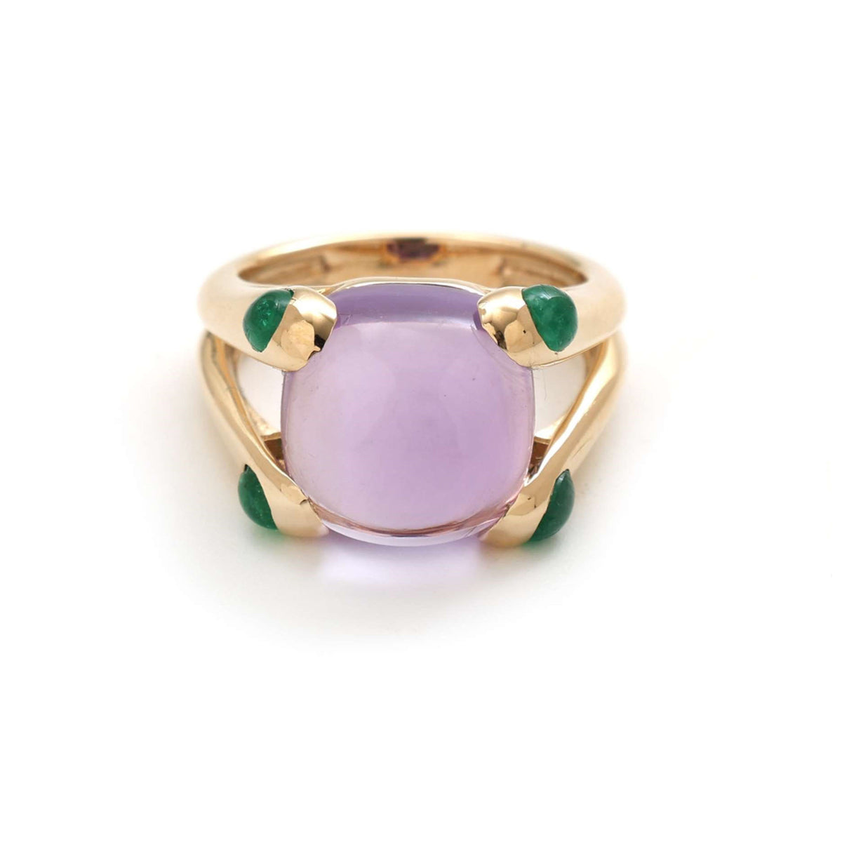 Lavender Chalcedony 14K Emerald Accent Cushion Ring