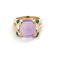 Lavender Chalcedony 14K Emerald Accent Cushion Ring