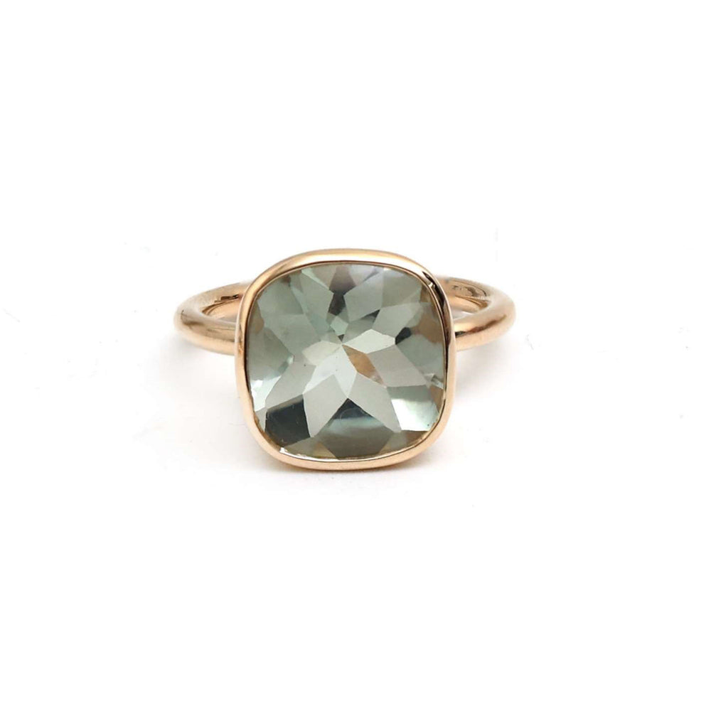 Green Amethyst Cushion Cut 14K Gold Ring