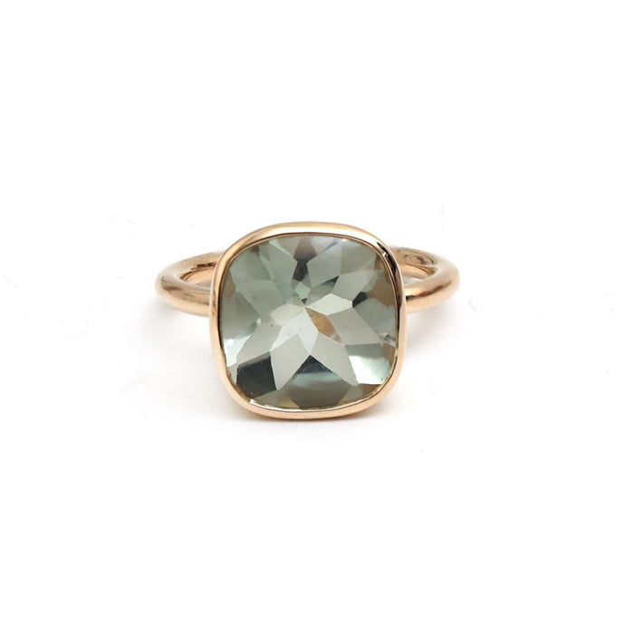 Green Amethyst Cushion Cut 14K Gold Ring