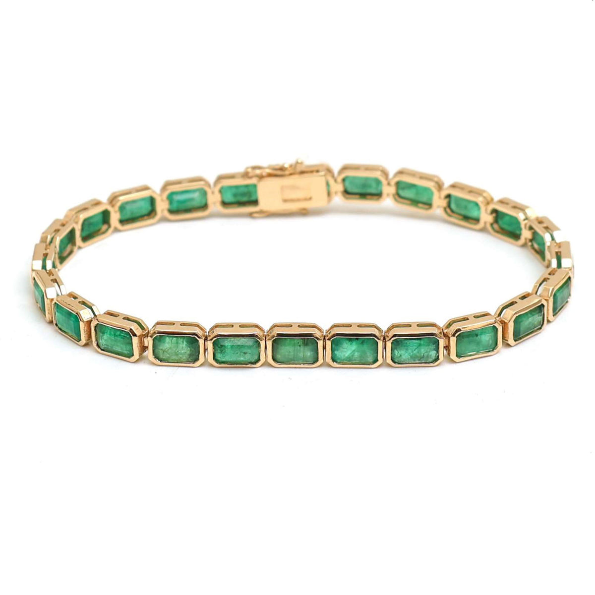 Rectangular Emerald Stones 14K Emerald & Yellow Gold Bracelet