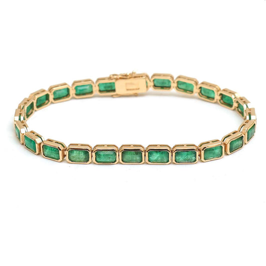 Rectangular Emerald Stones 14K Emerald & Yellow Gold Bracelet