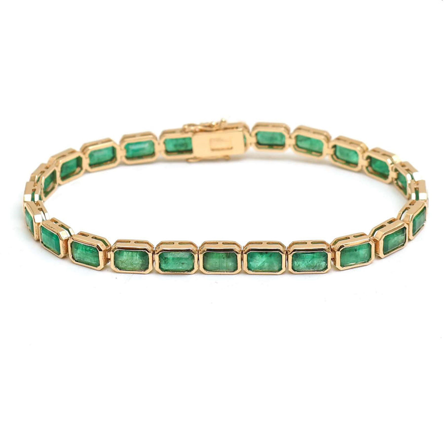 Rectangular Emerald Stones 14K Emerald & Yellow Gold Bracelet