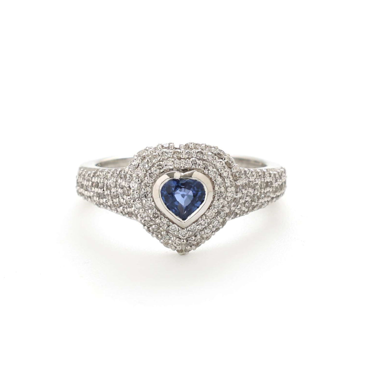 Heart Blue Sapphire Diamond Halo Ring in 14K White Gold