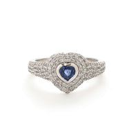 Heart Blue Sapphire Diamond Halo Ring in 14K White Gold