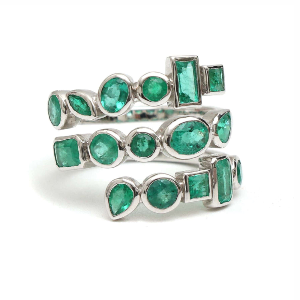 Emerald Multi-Shape Wrap Ring in 14K White Gold
