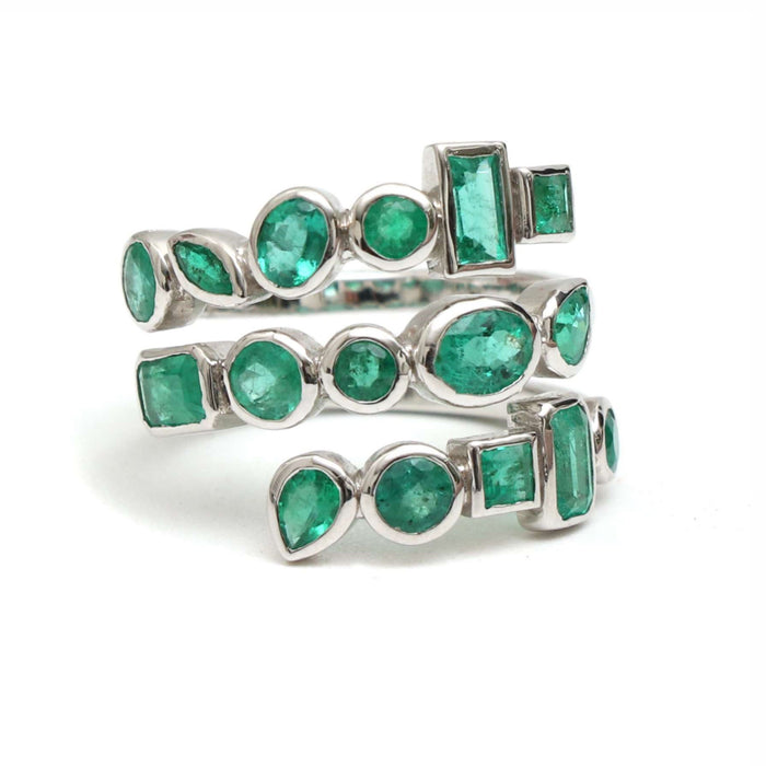 Emerald Multi-Shape 14K White Gold (18K Custom) Wrap Ring