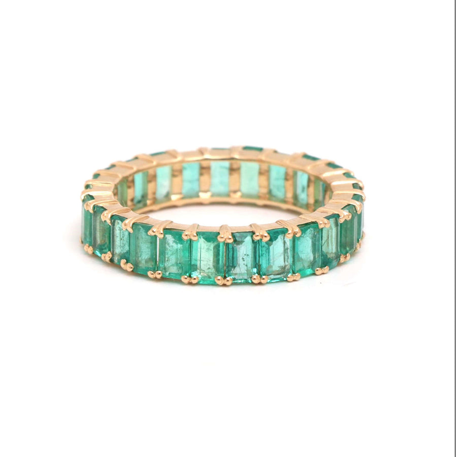 Emerald Cut Green Emerald 14K (18K Custom) Gold Full Eternity Band Ring