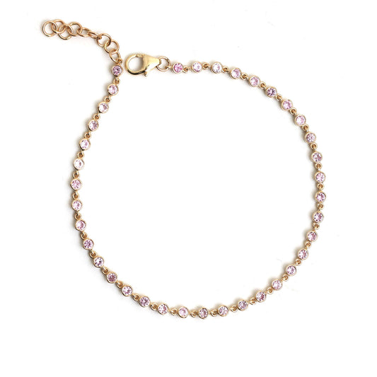 Pink Sapphire Diamond 14K Yellow Gold Tennis Bracelet