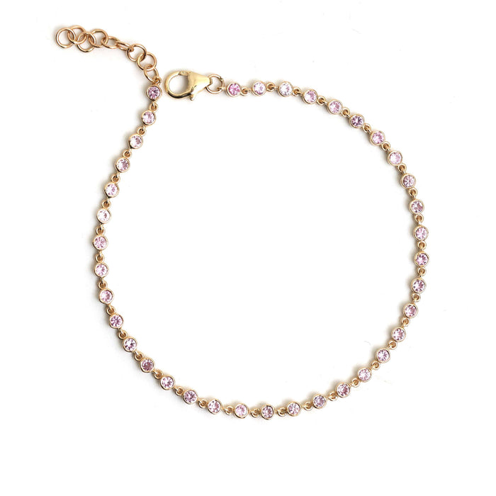 Pink Sapphire Diamond 14K Yellow Gold Tennis Bracelet