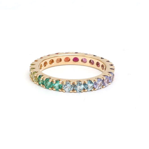 Rainbow Sapphire Eternity 14K Gold Band Ring