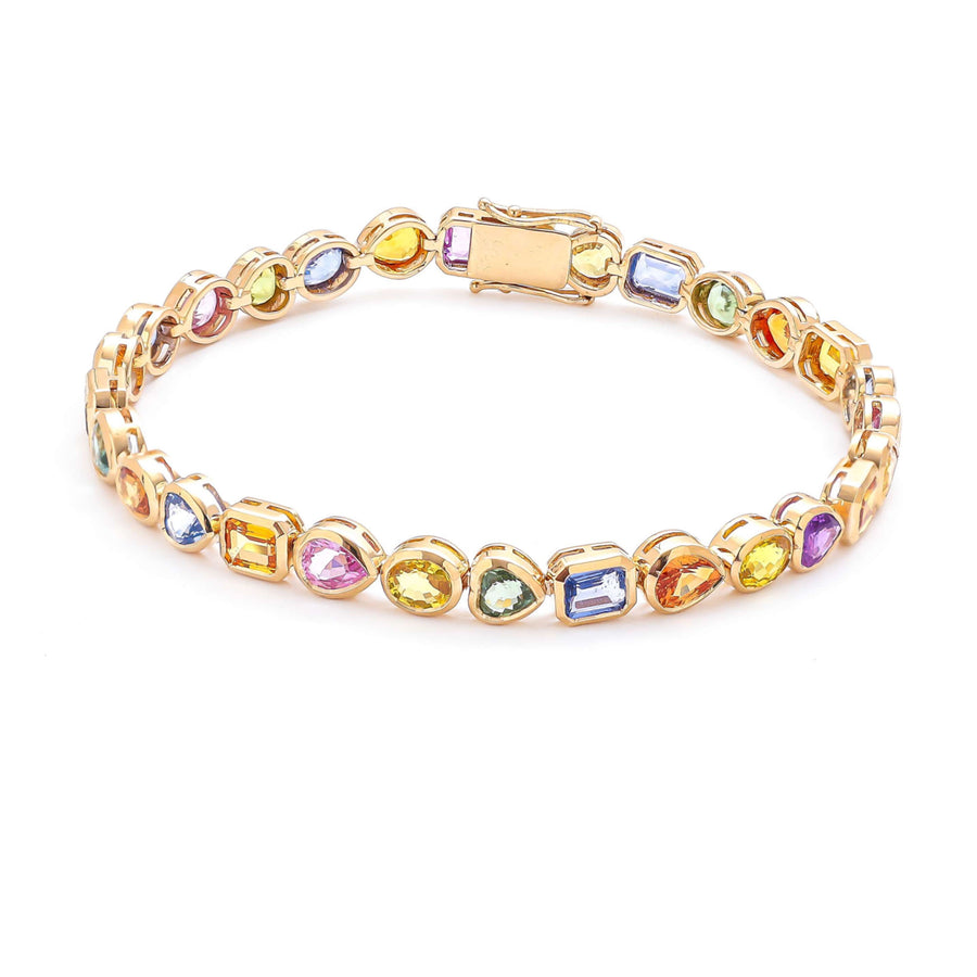 Vibrant Spectrum 14K Yellow Gold Gemstone Tennis Bracelet