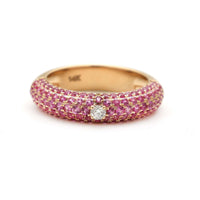 Pink Sapphire Pave Band Diamond Accent Ring in 14K Gold