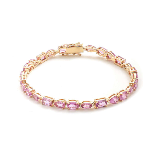 Exquisite Pink Sapphire 14K Yellow Gold Tennis Bracelet