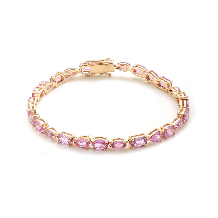 Exquisite Pink Sapphire 14K Yellow Gold Tennis Bracelet