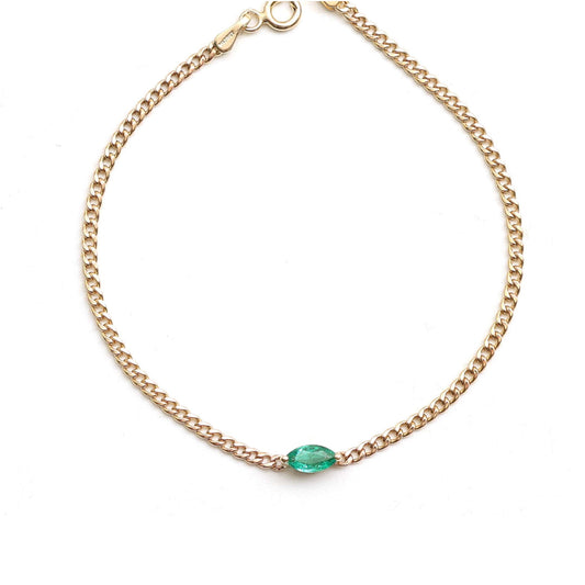 Elegant Emerald Teardrop 14K Yellow Gold Chain Bracelet
