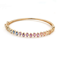 Petal Cut Rainbow Gemstone 14K Yellow Gold Bangle Bracelet