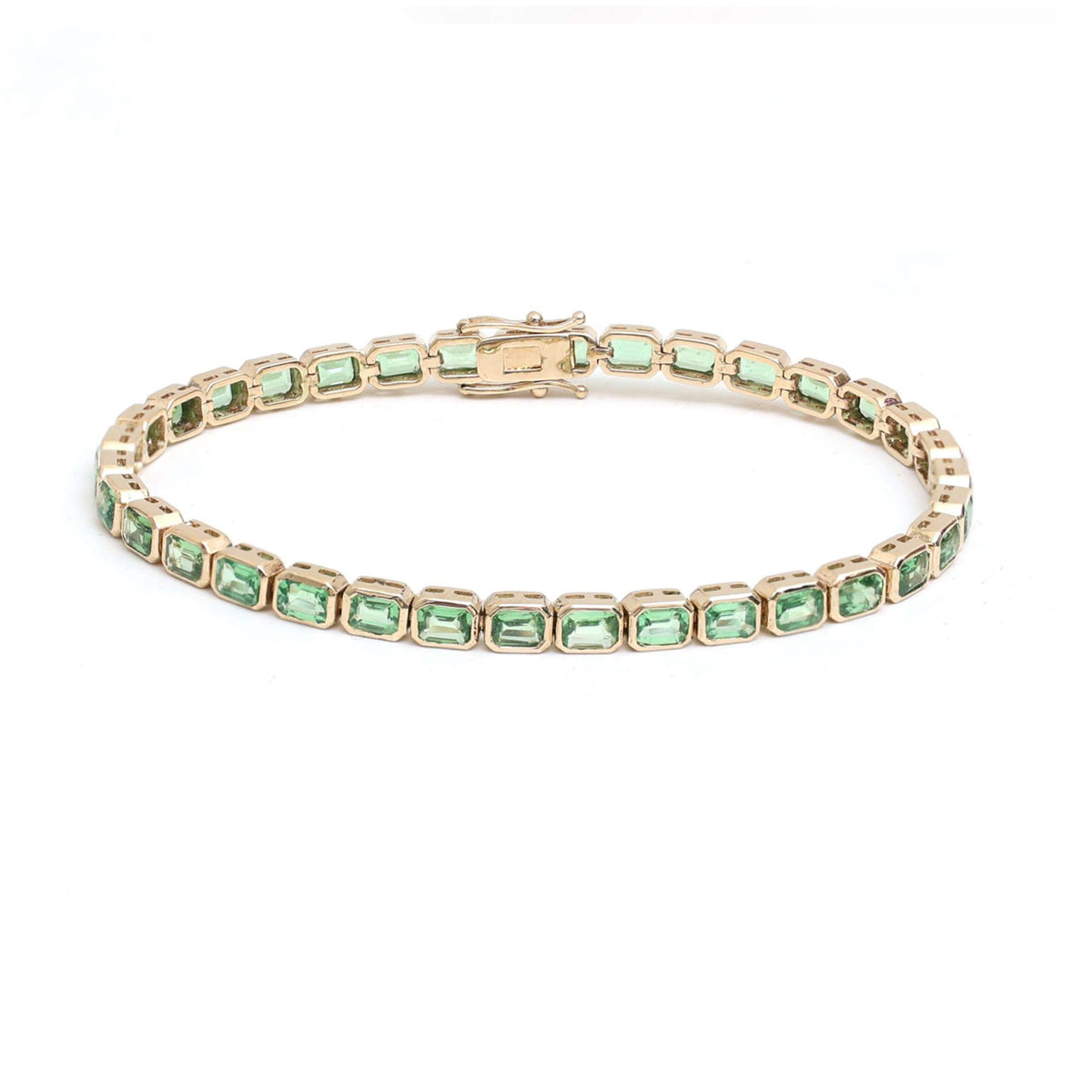 Emerald Cut 14K Yellow Gold Green Gemstone Tennis Bracelet