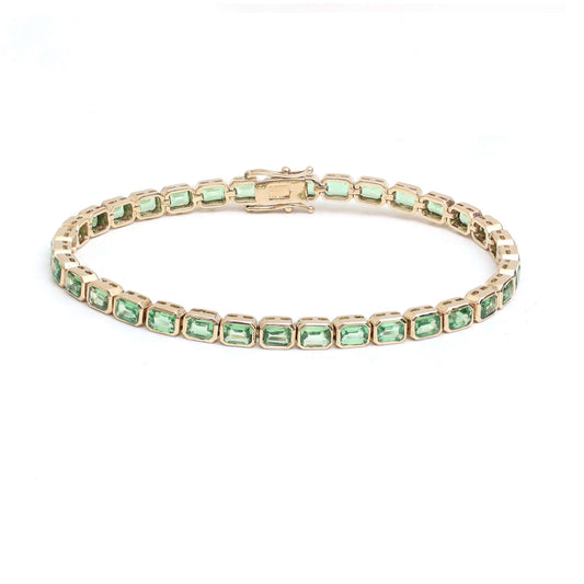 Emerald Cut 14K Yellow Gold Green Gemstone Tennis Bracelet