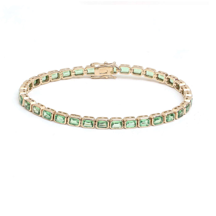 Emerald Cut 14K Yellow Gold Green Gemstone Tennis Bracelet