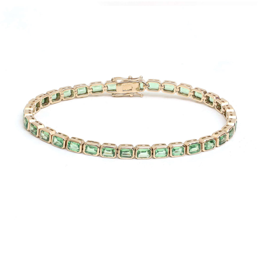 Emerald Cut 14K Yellow Gold Green Gemstone Tennis Bracelet