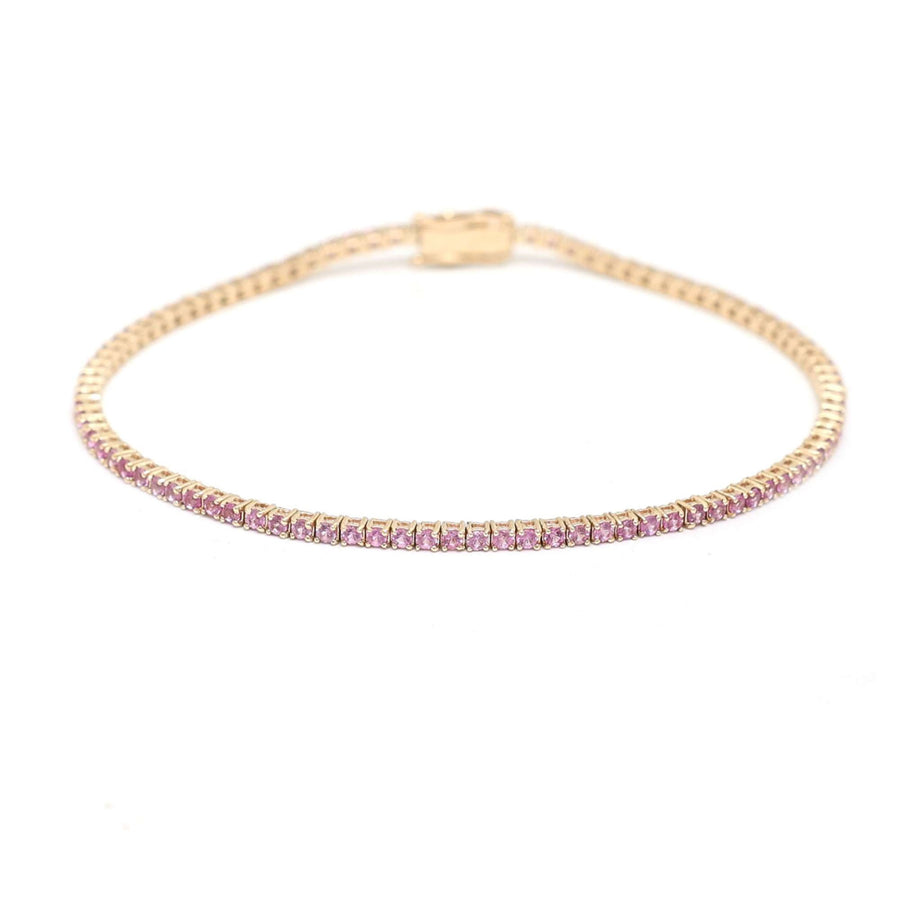Elegant Pink Sapphire 14K Yellow Gold Tennis Bracelet