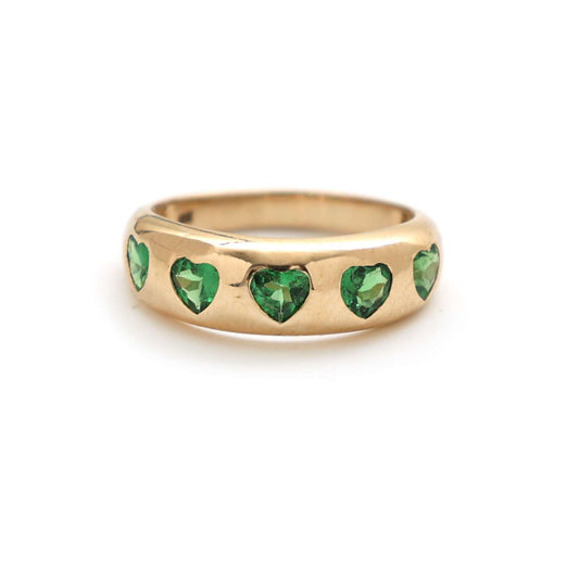 Heart-Shaped Green Emerald 14K Emerald Band Ring