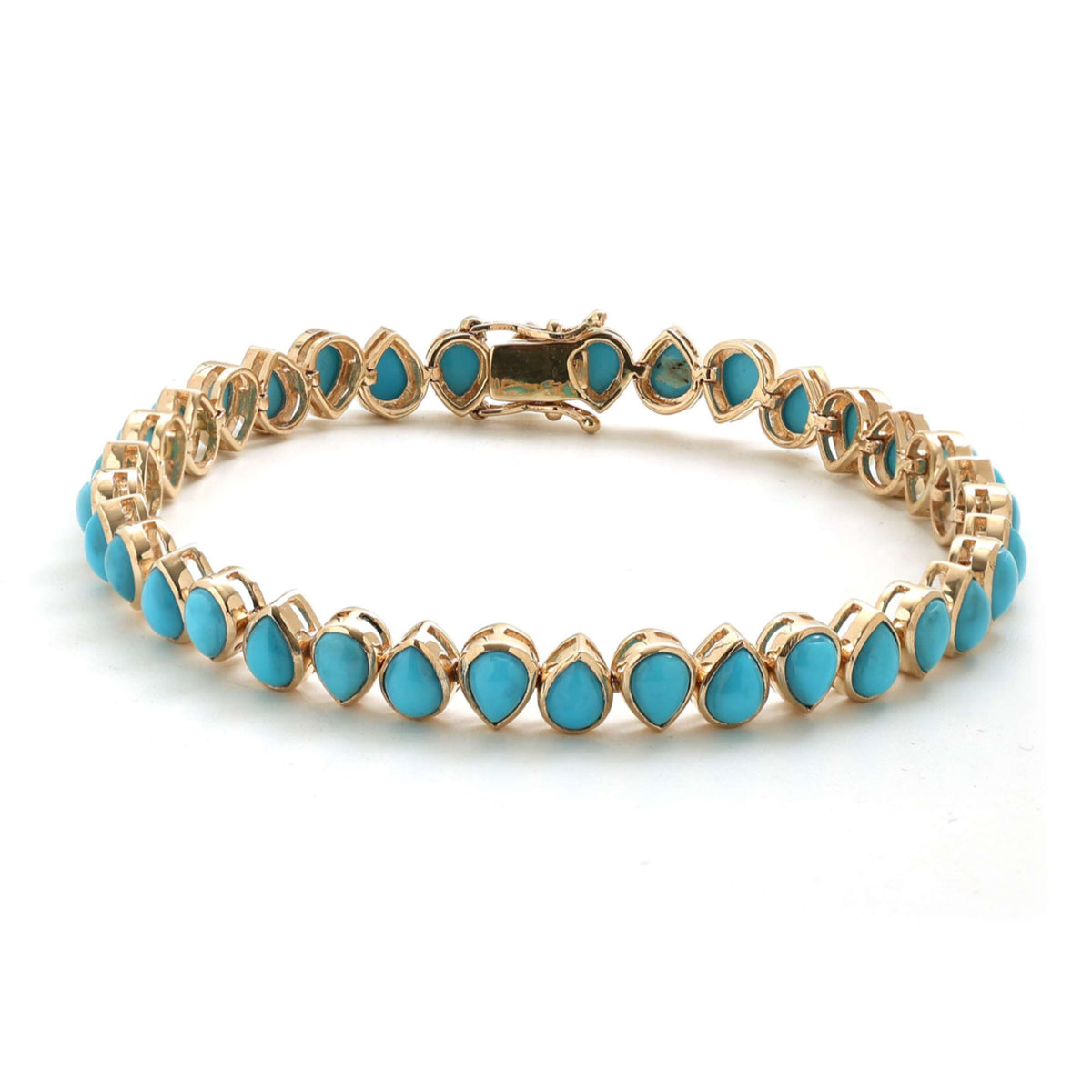 Turquoise Teardrop 14K Yellow Gold Tennis Bracelet