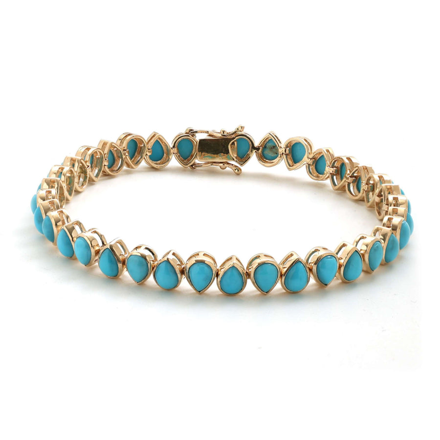 Turquoise Teardrop 14K Yellow Gold Tennis Bracelet