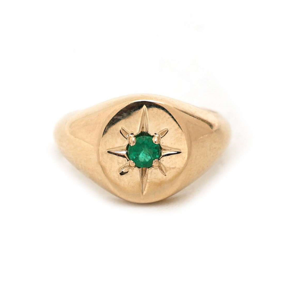 Emerald Compass 14K Gold Signet Ring