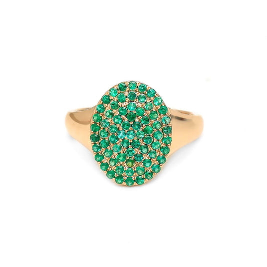 Emerald Pave Oval 14K Gold Ring