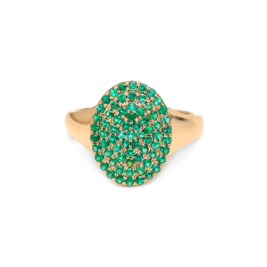 Emerald Pave Oval 14K Gold Ring