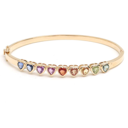 Heart-Shaped Gemstone 14K Yellow Gold Bracelet