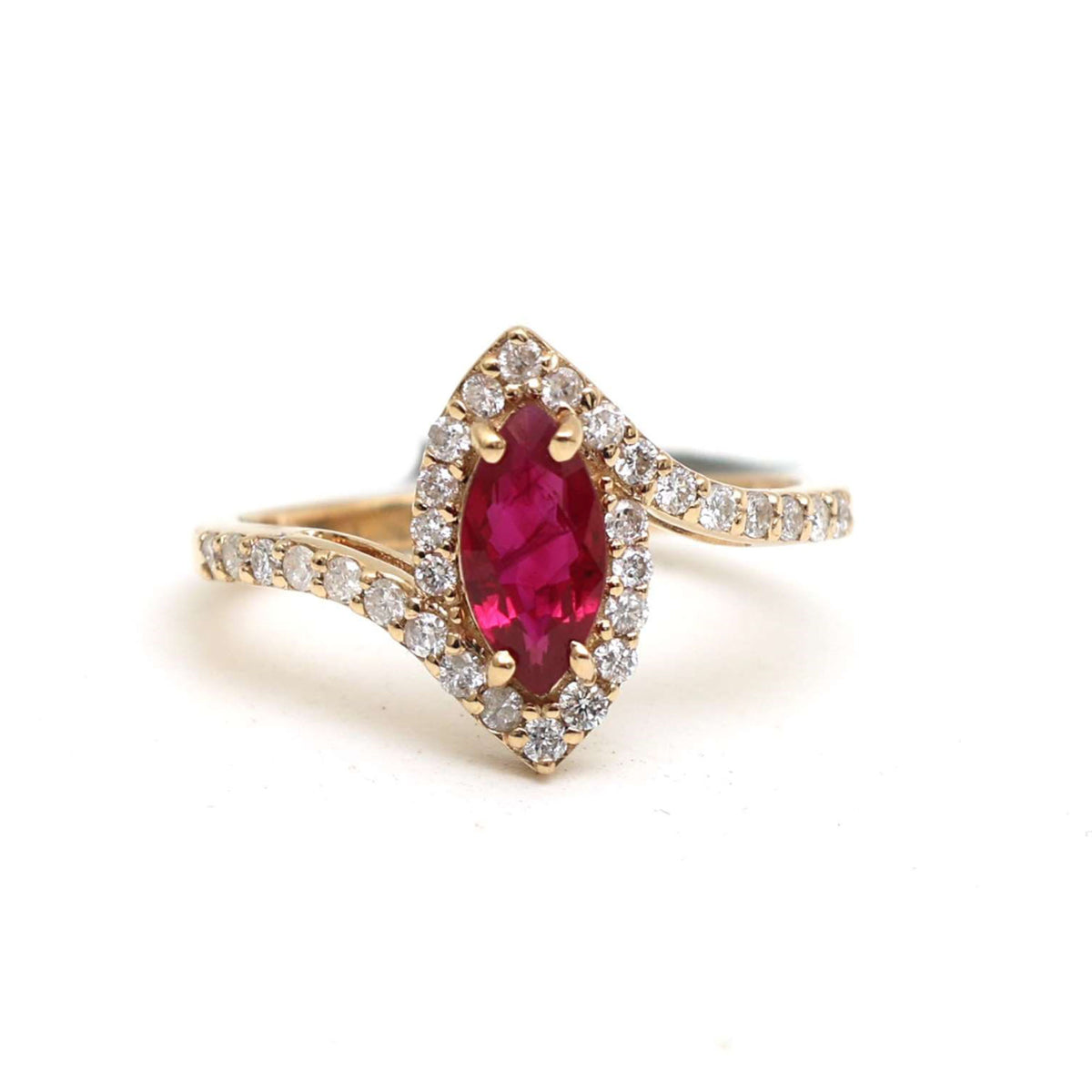Marquise Ruby 14K (18K Custom) Gold Diamond Halo Ring