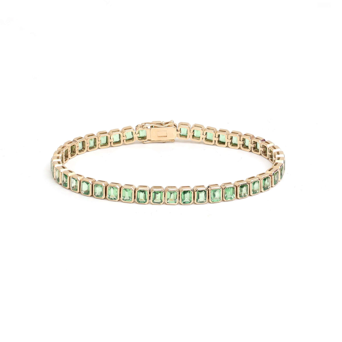 Lush Green 14K Yellow Gold Emerald-Cut Bracelet