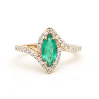 Marquise-Cut Emerald 14K Yellow Gold Diamond Halo Ring