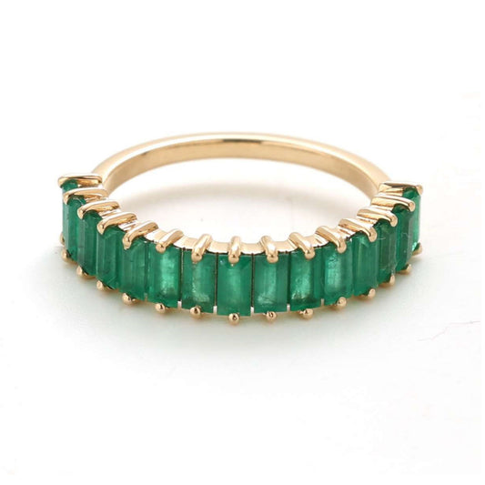 Emerald Baguette 14K Gold Half Eternity Band Ring
