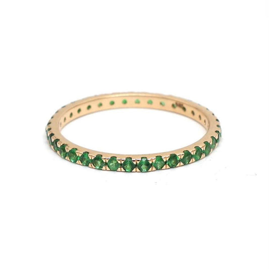 Green Tsavorite Diamond 14K Band Ring